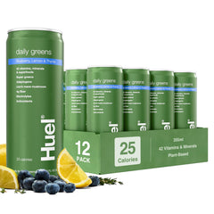 Huel Daily Greens Blueberry Lemon Thyme bottle for on-the-go nutrition