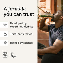 Lemon-ginger blend packaging indicating adaptogens and botanicals