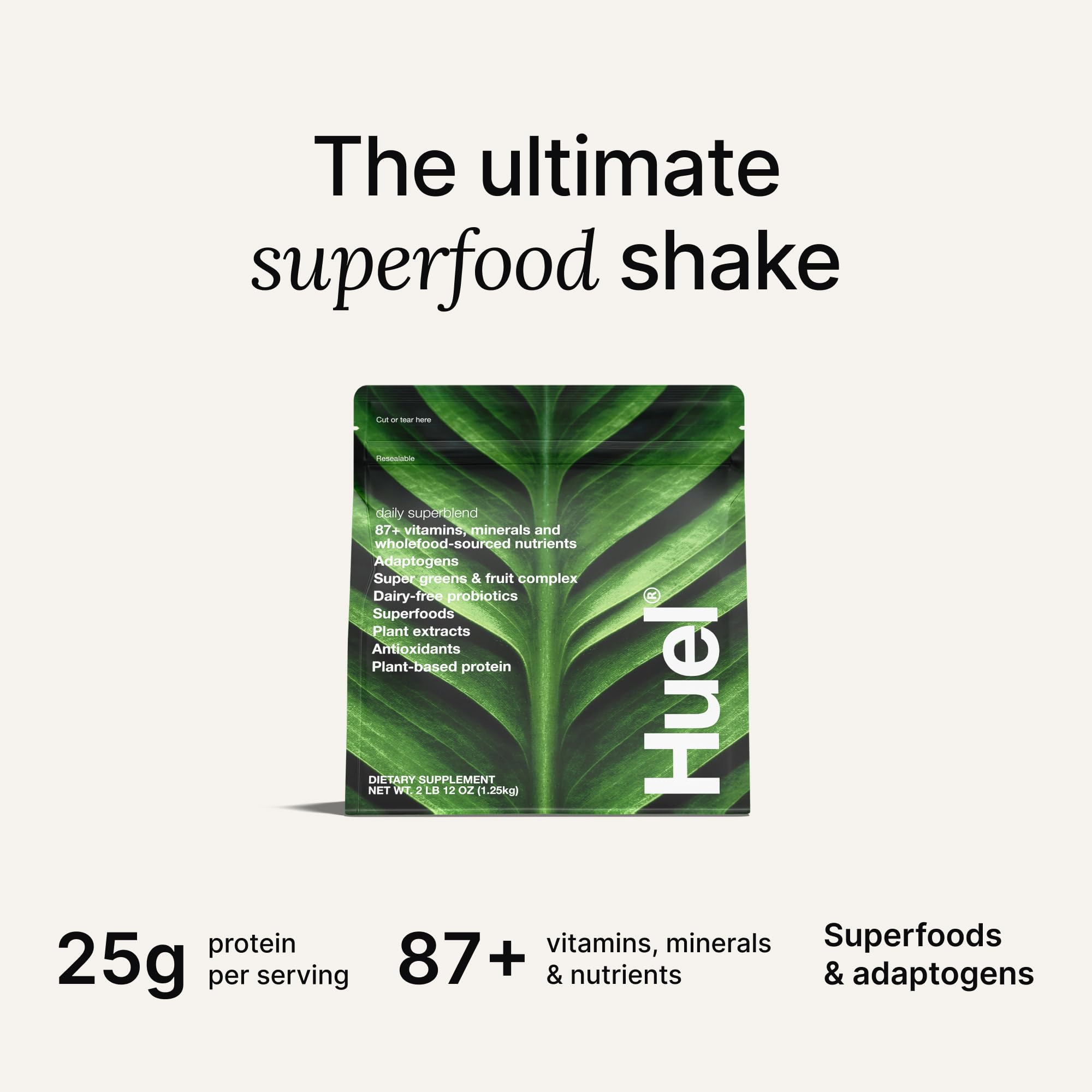 Huel Daily Superblend Vanilla shake being poured for convenient on-the-go nutrition.