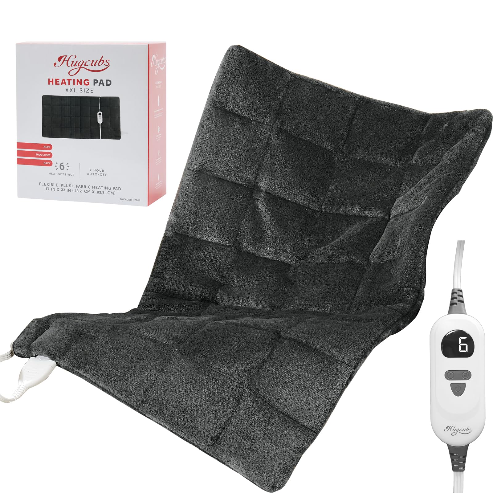 Hugcubs weighted heating pad XL 17x33 fabric close-up shows soft microfiber for soothing warmth.