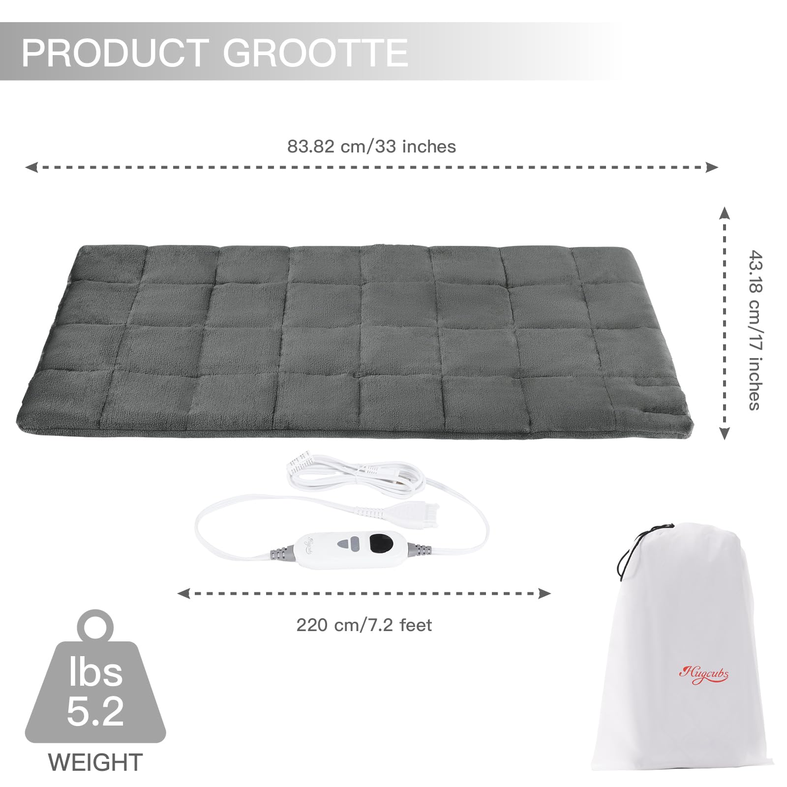 Hugcubs weighted heating pad XL 17x33 full-body coverage from neck to back.