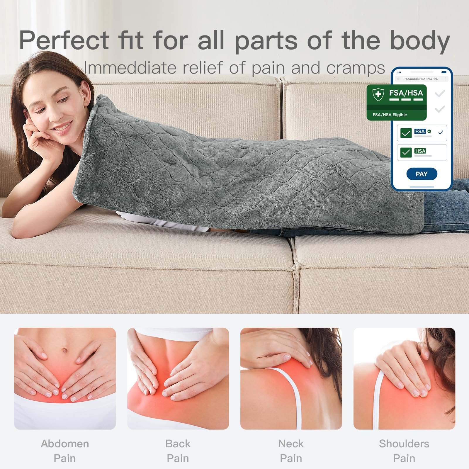 HugCubs XL heating pad six heat levels for personalized comfort