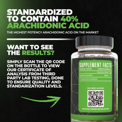 Huge Supplements Arachidone label detail shows clinically dosed arachidonic acid.