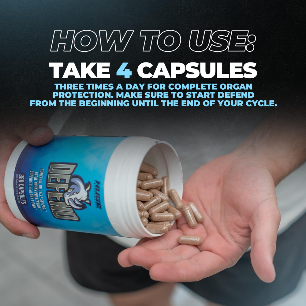 Huge Supplements Defend Cycle Support bottle on a clean tabletop