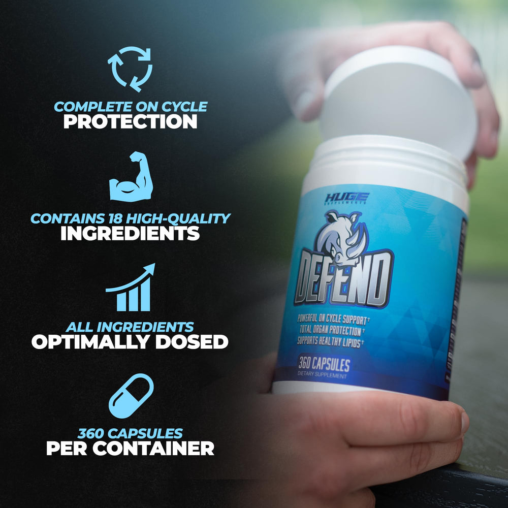 Huge Supplements Defend Cycle Support label with facts and dosages