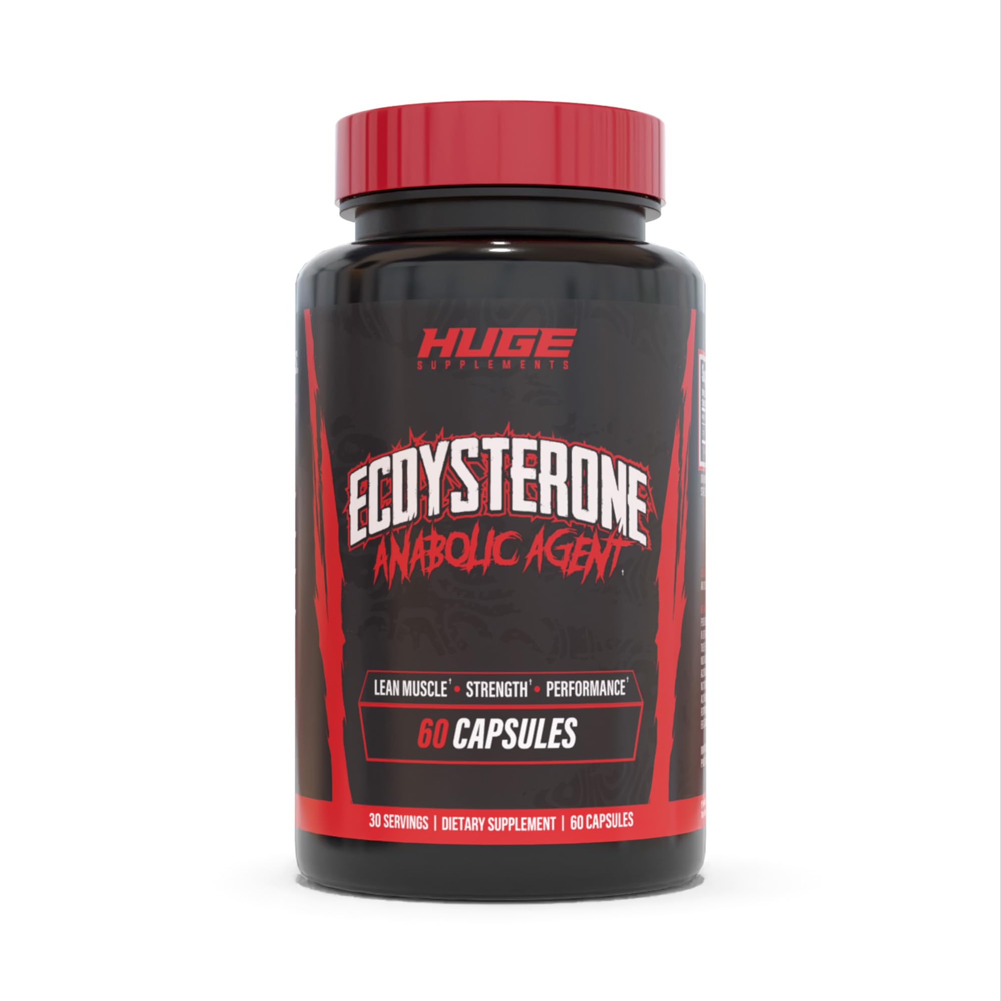 Huge Supplements Ecdysterone 1000mg bottle shows concentrated lean-muscle support formula.