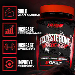 Huge Supplements Ecdysterone label design emphasizes 98% purity and potency.