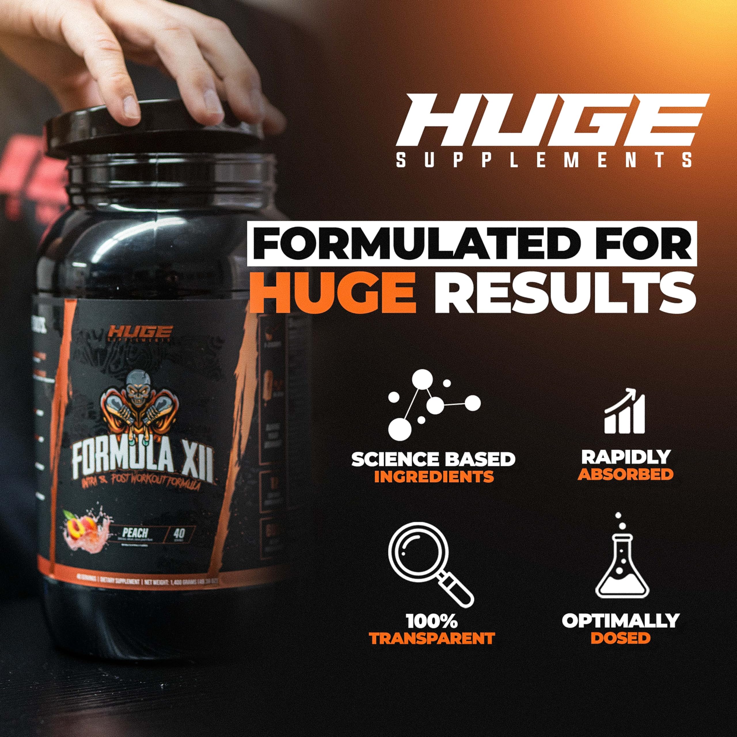 Huge Supplements Formula XII shaker cup ready for mixed intra workout drink on training day.