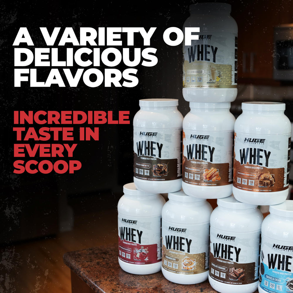 Huge Whey bag open illustrating easy scoop and no clumps during mixing