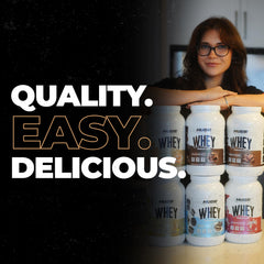 Huge Whey label highlights digestive enzymes for easier digestion