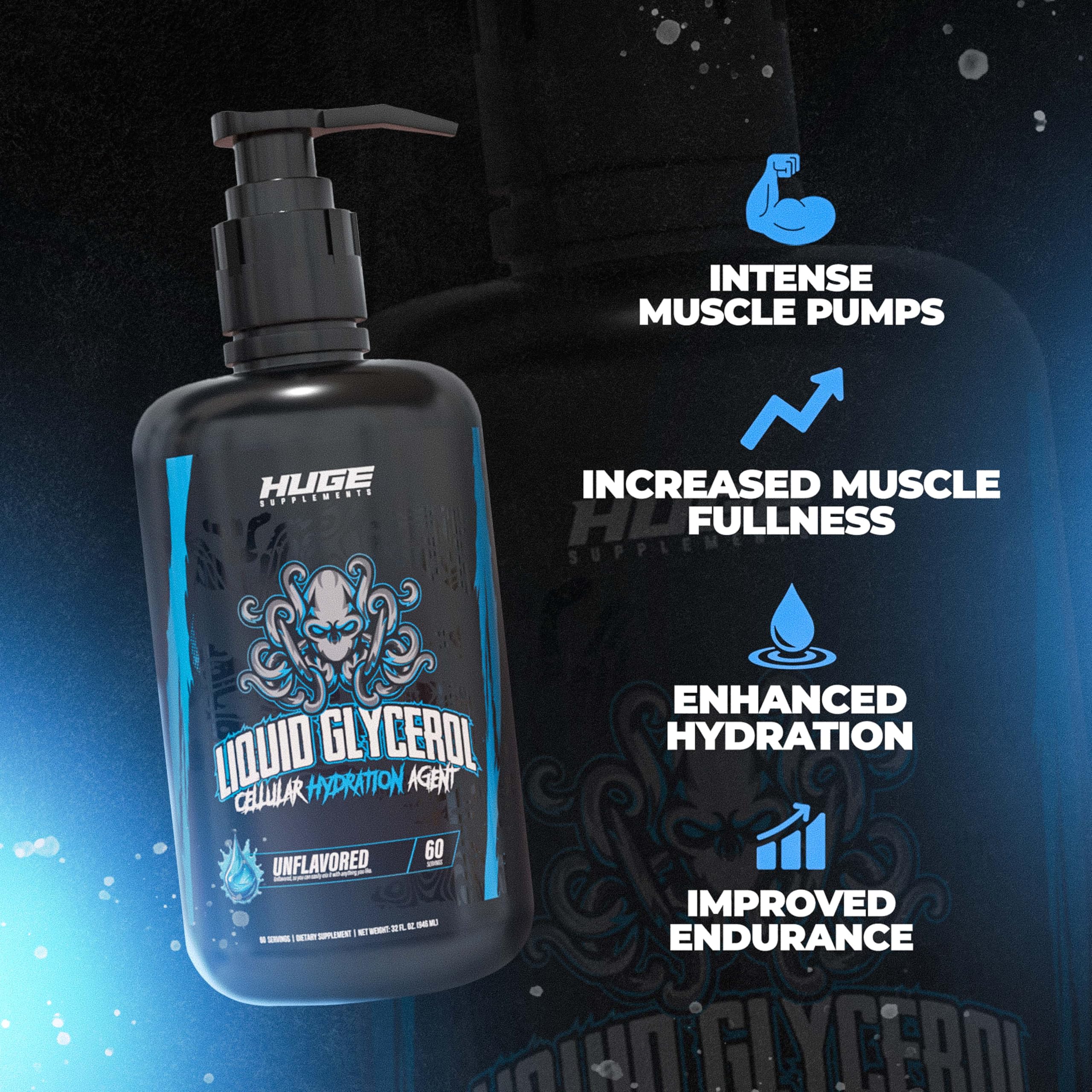 Huge Supplements Liquid Glycerol supports cellular hydration for sustained endurance.