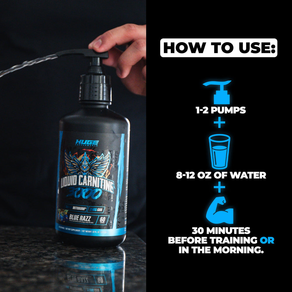 Daily-use setup with Huge Supplements Liquid L-Carnitine 3000 for routine practice