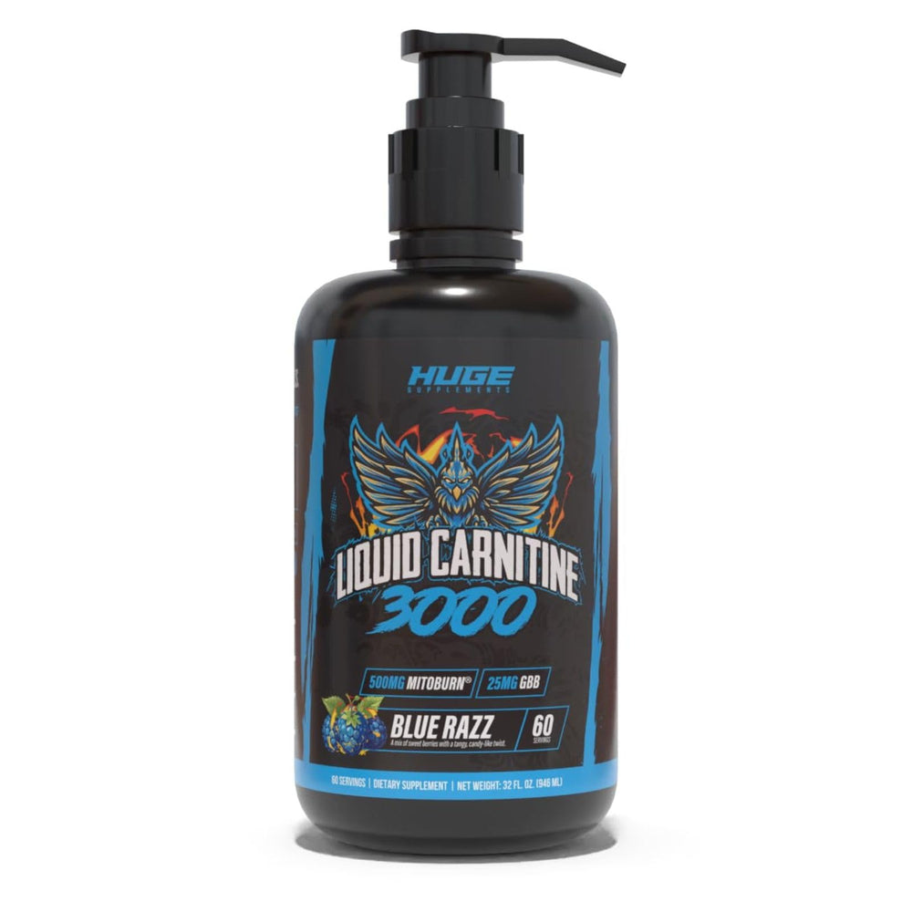 Huge Supplements Liquid L-Carnitine 3000 with pump top for easy dosing and mess-free use