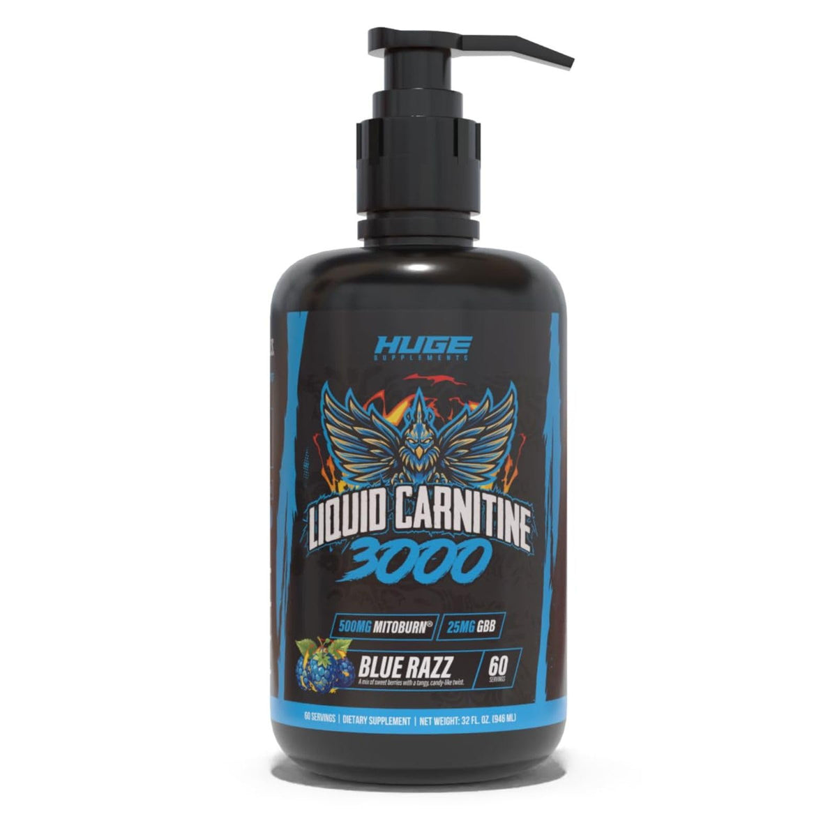 Huge Supplements Liquid L-Carnitine 3000 with pump top for easy dosing and mess-free use