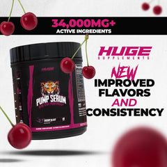 Huge Supplements Pump Serum glass with mixed drink illustrating hydration-driven fullness