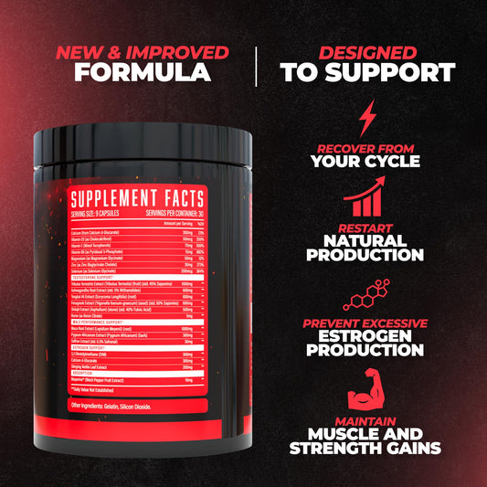 Huge Supplements Rebirth PCT capsules on wood surface highlight easy daily dosing.