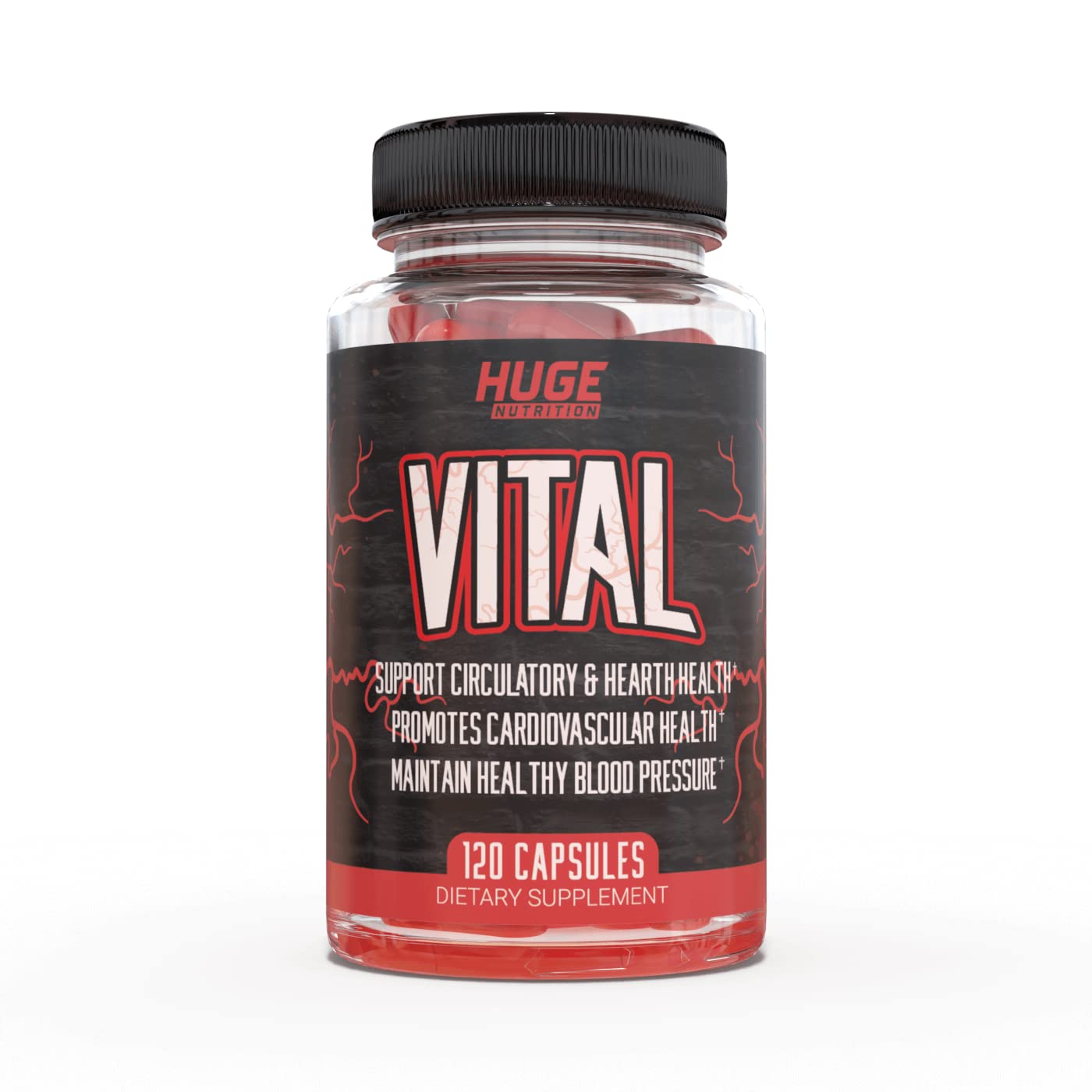 Huge Supplements Vital bottle with hawthorn berries for daily wellness support.