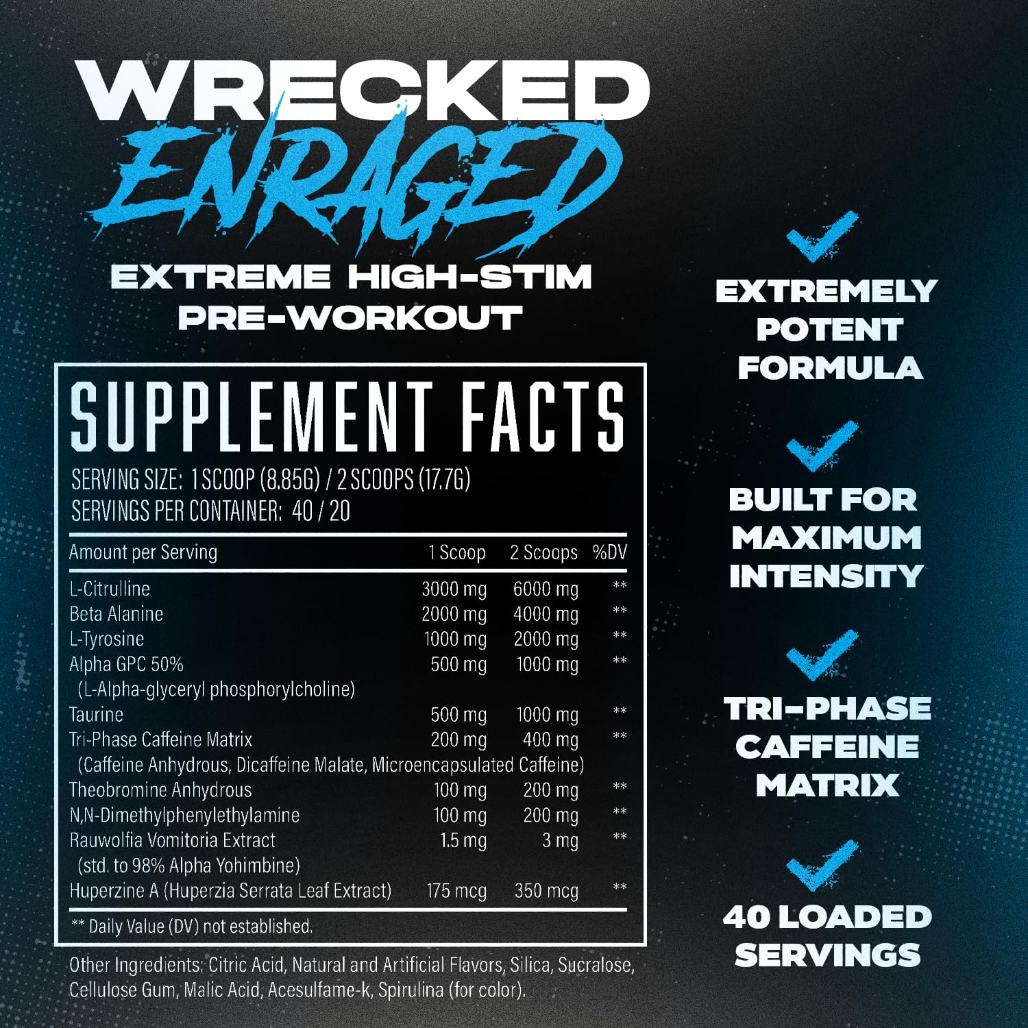 Huge Supplements Wrecked Enraged powder jar close-up highlights bold branding