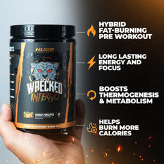 Huge Supplements Wrecked Inferno watermelon flavor in action during high-intensity training.