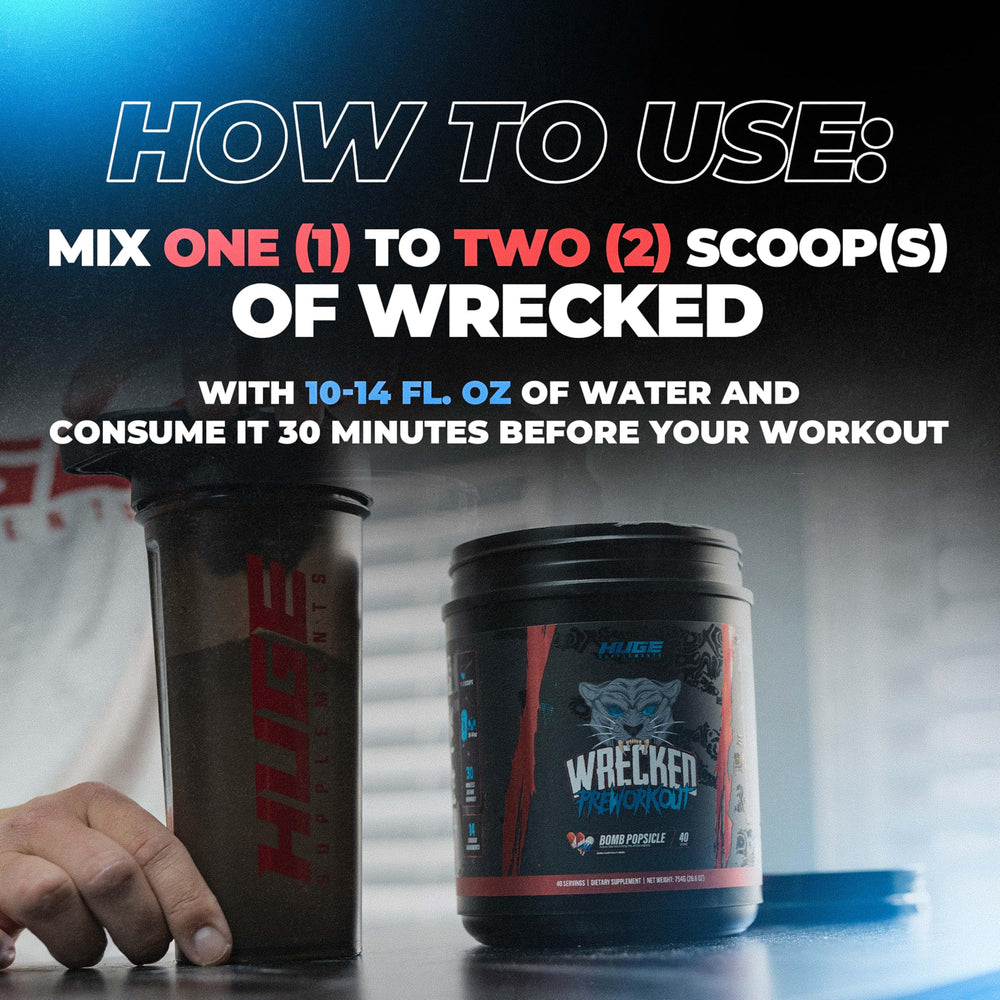 Athlete consuming Huge Supplements Wrecked for energy and focus boost.