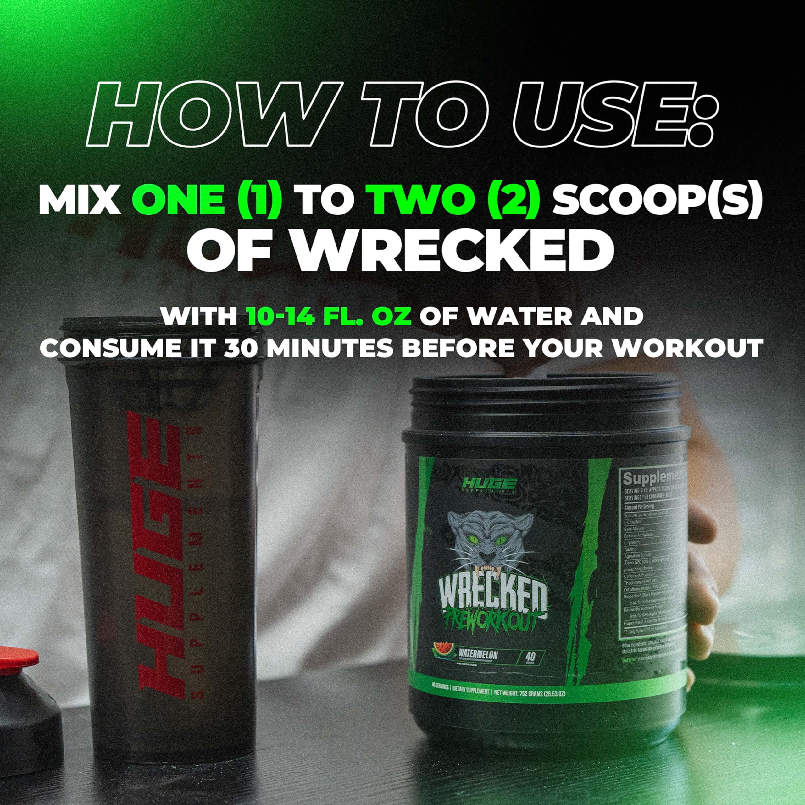 Huge Supplements Wrecked watermelon powder dissolve shows fast hydration support.