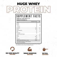 Huge Whey digestive enzymes label suggests easier digestion and absorption