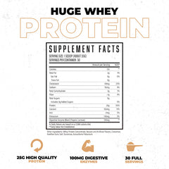 Array of Huge Whey flavors including Cinnamon Bun for variety