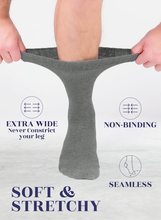 Hugh Ugoli diabetic crew socks with extra-wide top for easy on-off wear.