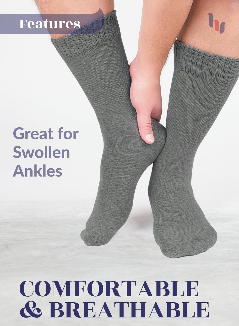 Hugh Ugoli melange gray crew socks suitable for casual or office outfits.