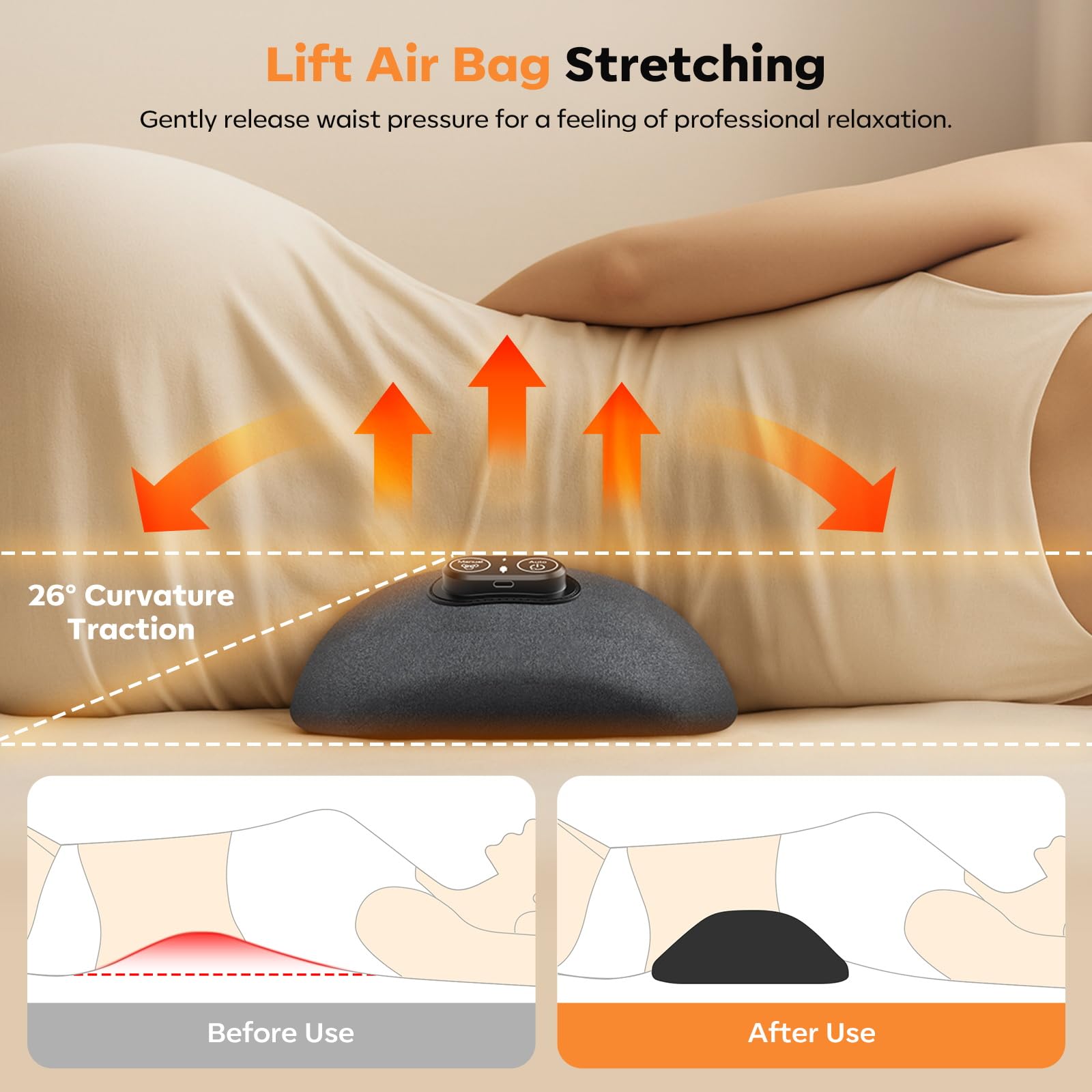 HuixinLine heat vibration and traction modes provide soothing relief for tense lumbar muscles