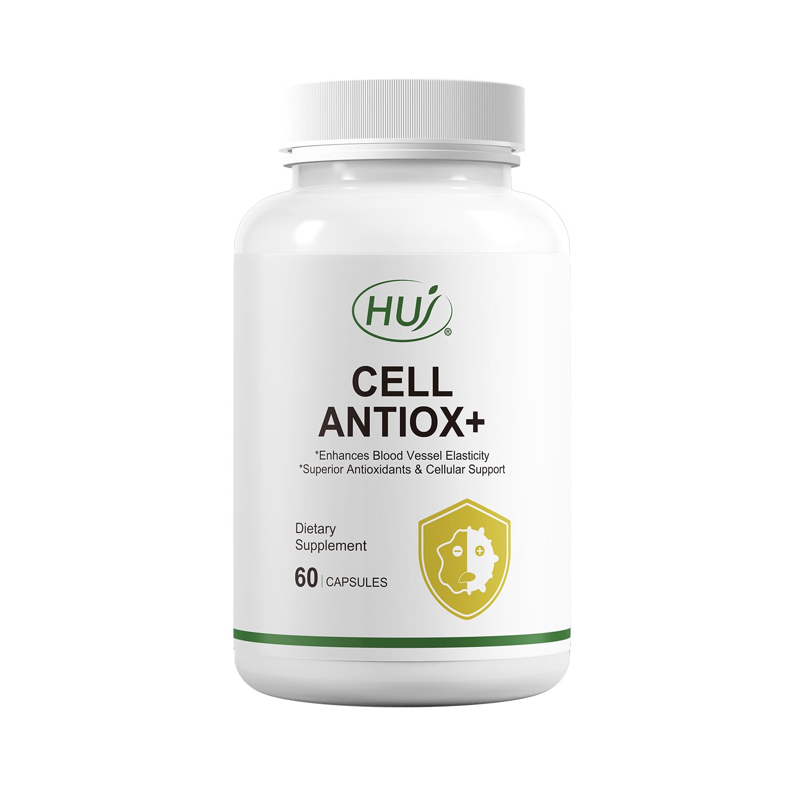 HUJ Cell Antiox+ bottle front view highlighting the product for daily antioxidant support