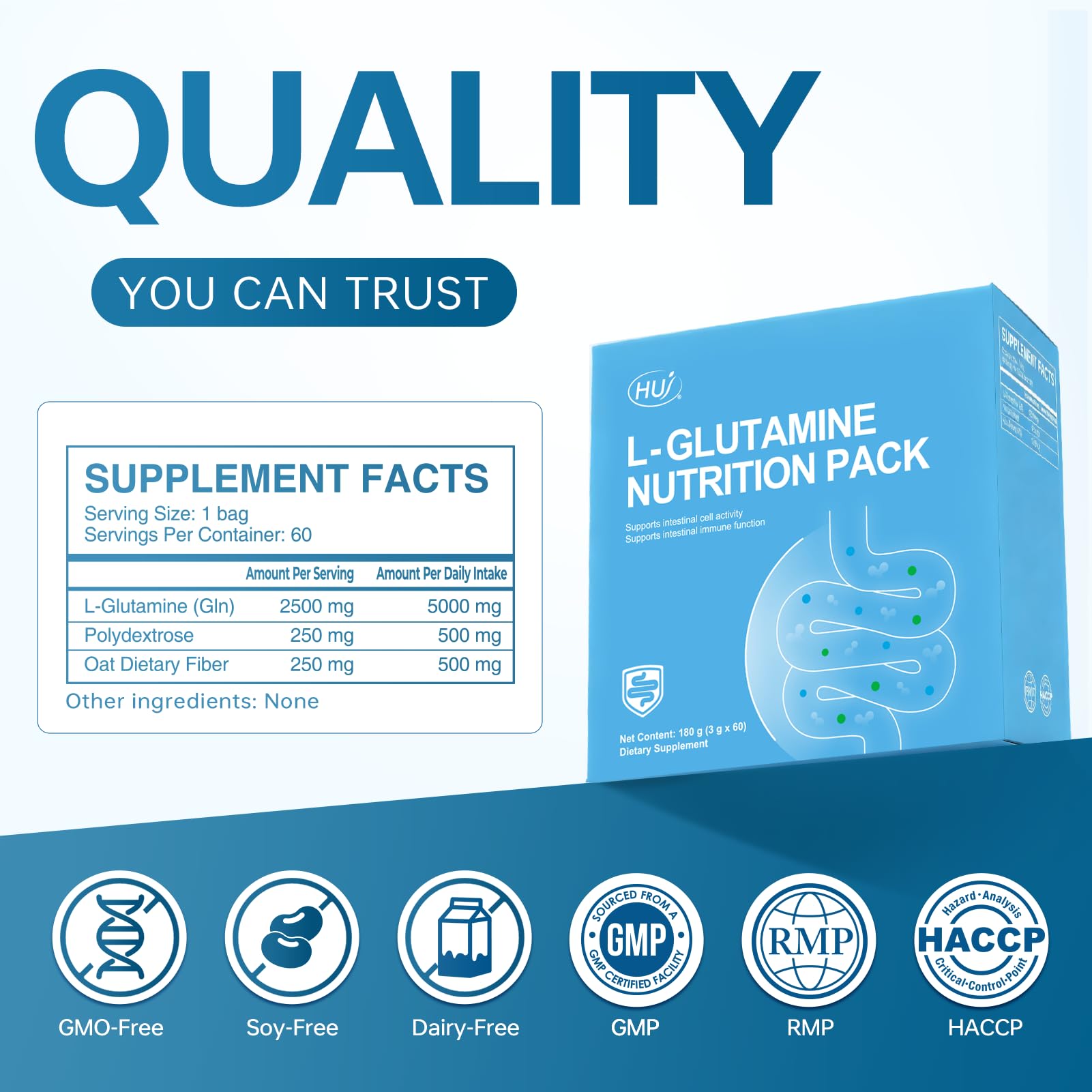 HUJ L-Glutamine Nutrition Pack packaging design and branding