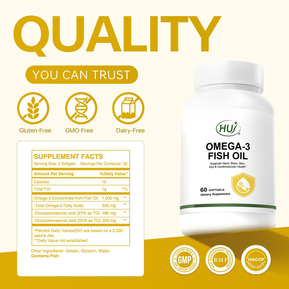 HUJ Omega-3 includes EPA, DHA and DPA for a balanced fatty acid profile.
