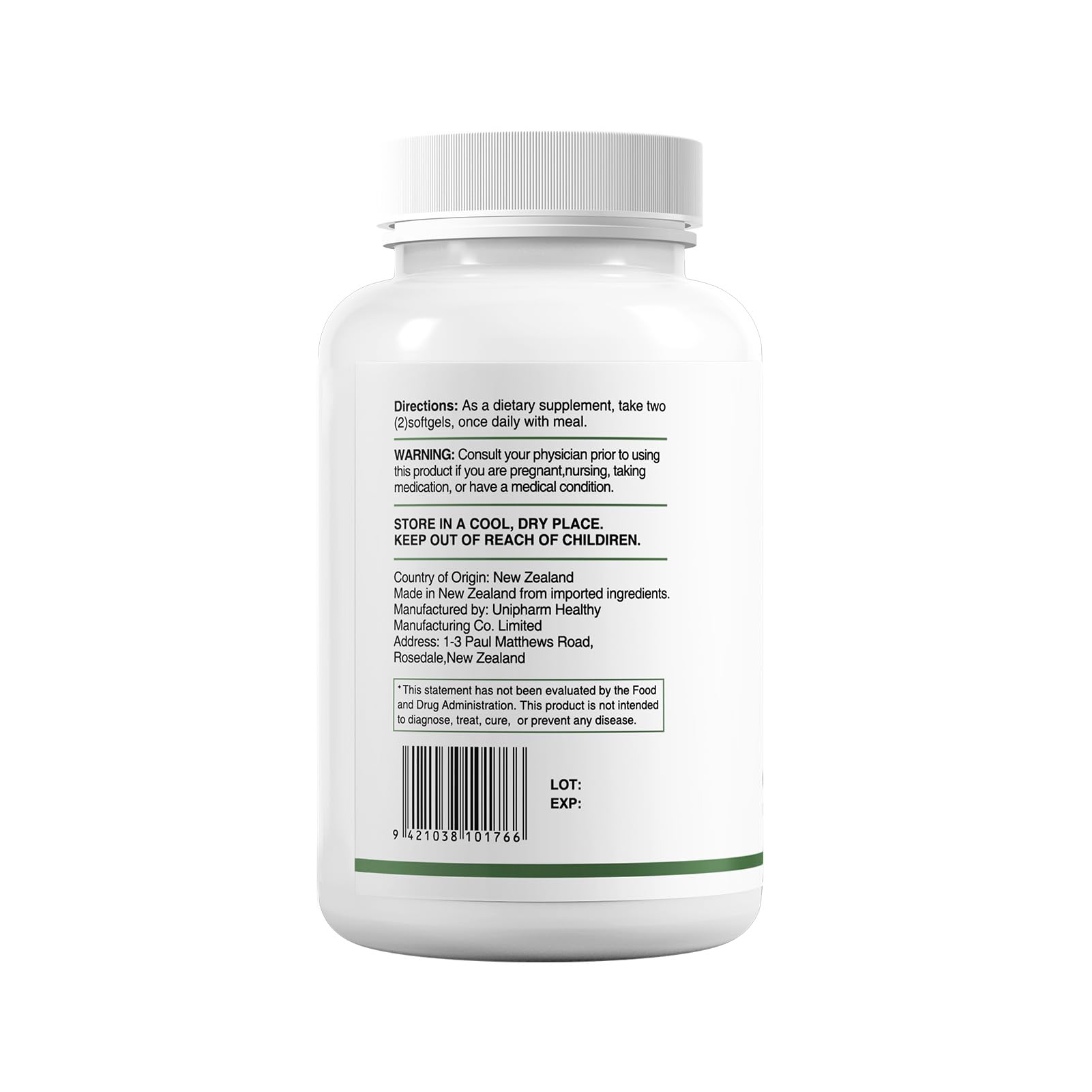 HUJ Omega-3 packaging close-up highlighting bottle and label information.