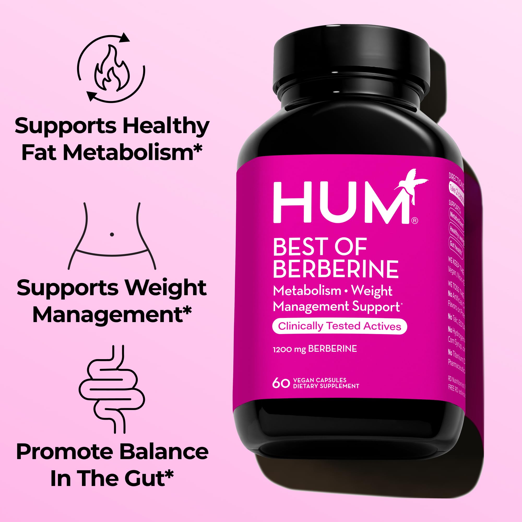 Close-up of Hum berberine capsules showing easy daily intake.