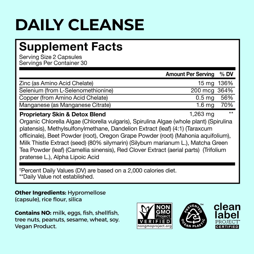 HUM Daily Cleanse capsules with detox herbs and minerals.
