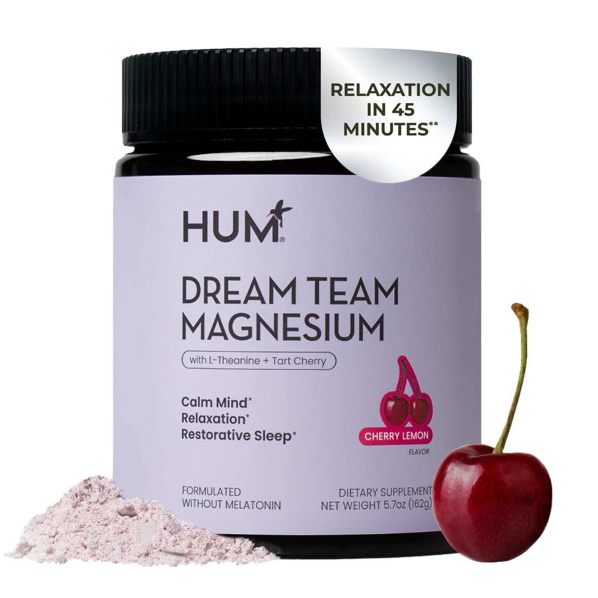 HUM Dream Team bottle of magnesium bisglycinate powder for evening calm