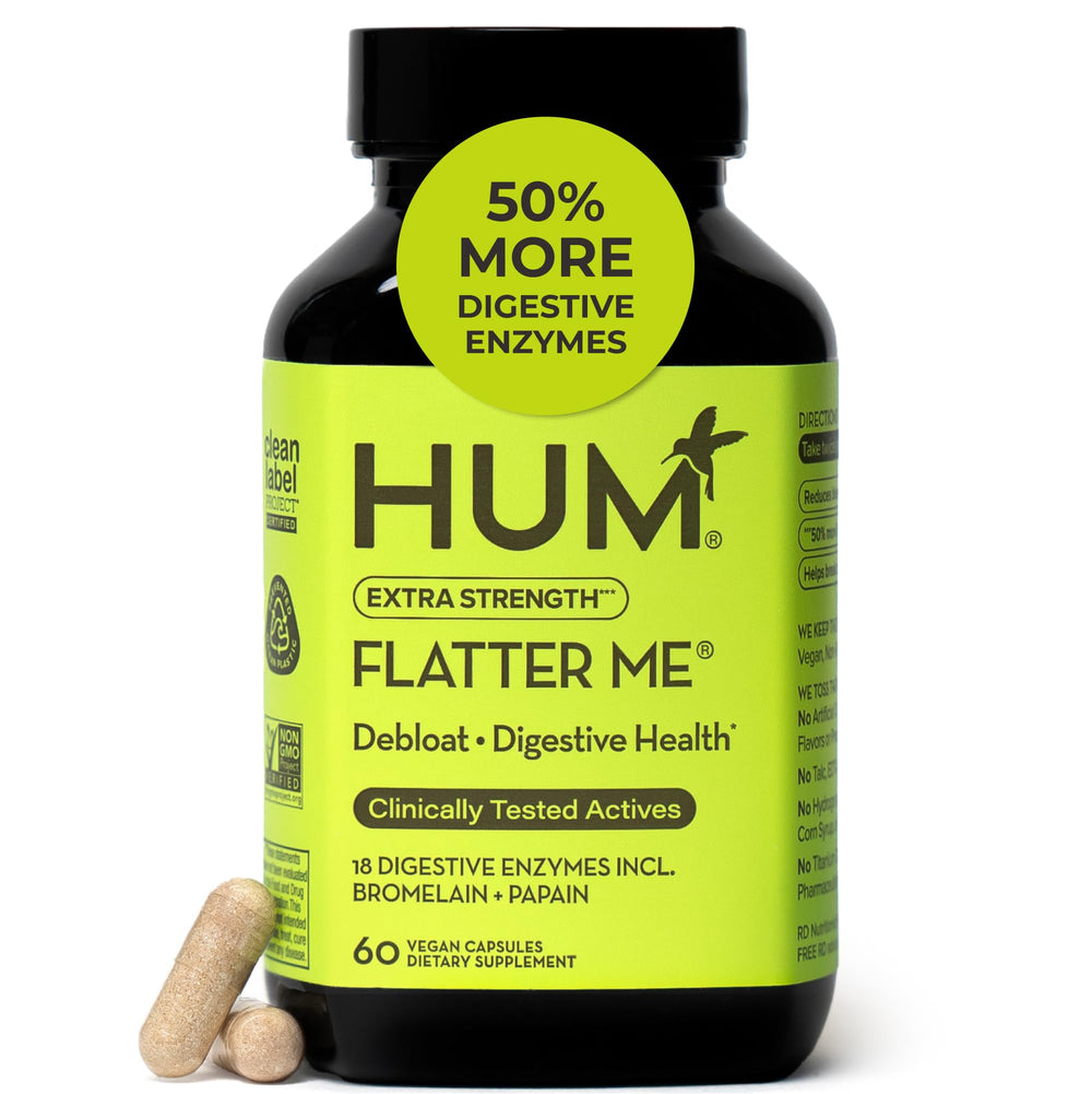 HUM Flatter Me capsules bottle offers convenient daily digestive support