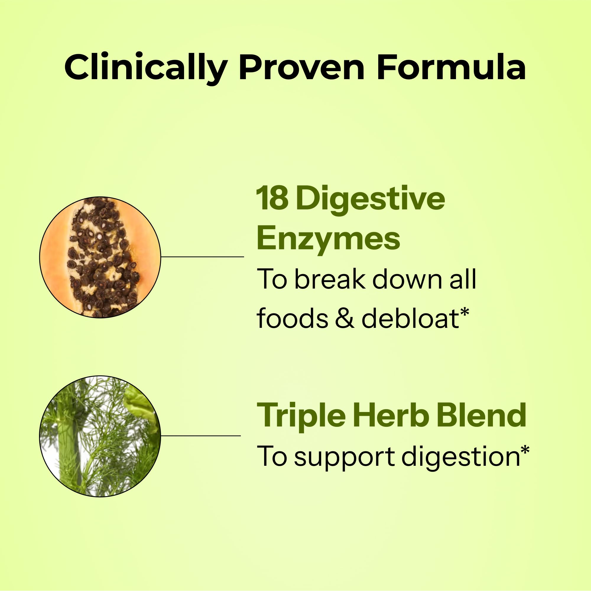 HUM Flatter Me ingredients panel lists 18 digestive enzymes