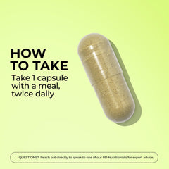 HUM Flatter Me capsule taken with a meal for fast-acting support.