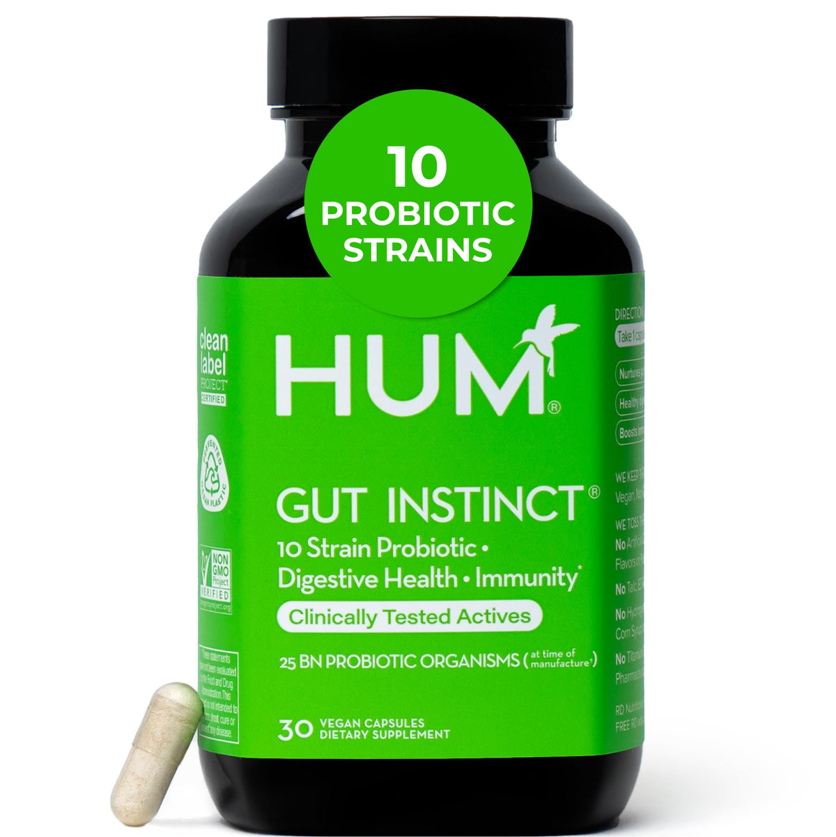 HUM Gut Instinct bottle front view for daily digestive support.