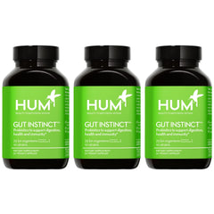 HUM Gut Instinct bottle front showing 90 capsules for daily digestive balance