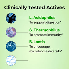 HUM Gut Instinct 10-strain probiotic illustration emphasizing gut diversity.