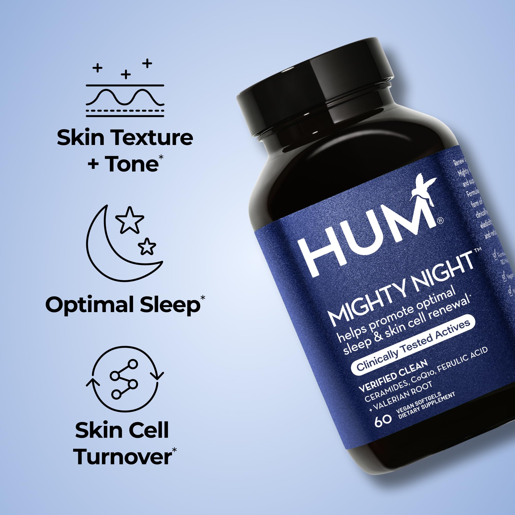Hum Mighty Night ceramides support overnight moisture and skin texture.