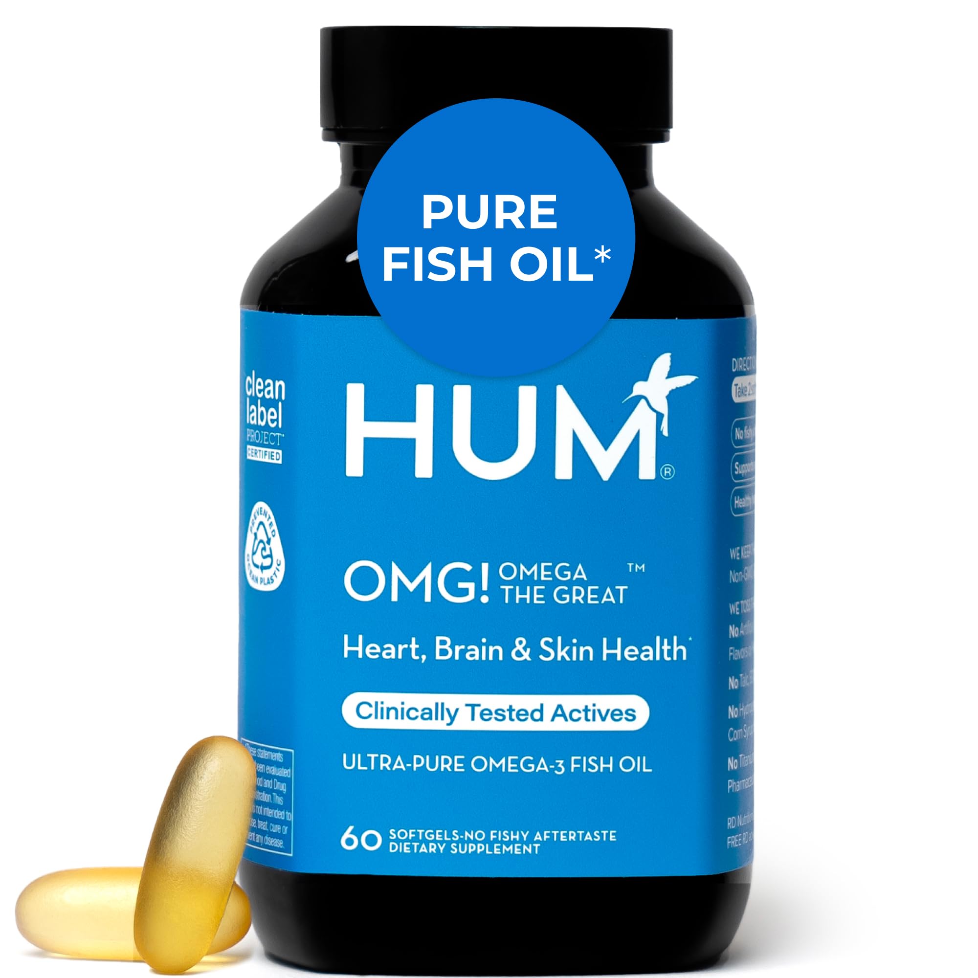 HUM OMG! Omega The Great bottle with label highlighting daily omega-3 support