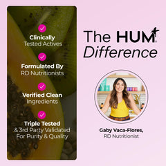 Hum Private Party ingredients list close-up featuring cranberry extract and probiotic blend