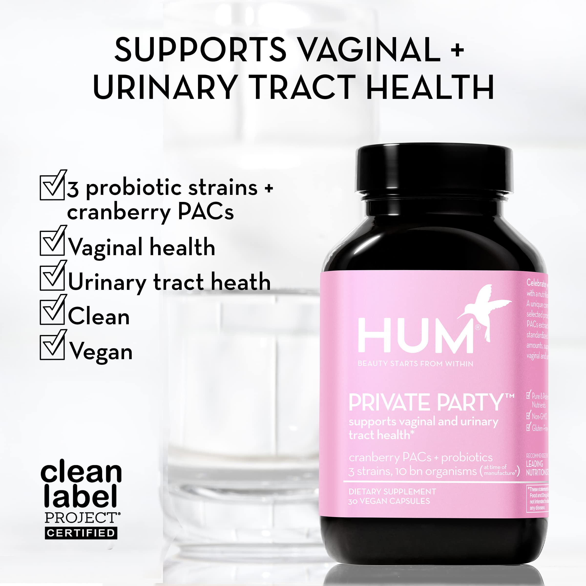 Close-up of HUM label highlighting Clean Label Project certification