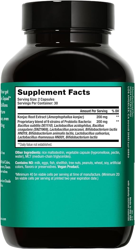 Visual suggesting digestive health support from HUM Skin Squad Probiotics