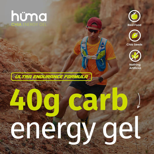 HÜMA CHIA ENERGY GEL Apple Pie bottle tilt showing on‑the‑go energy source