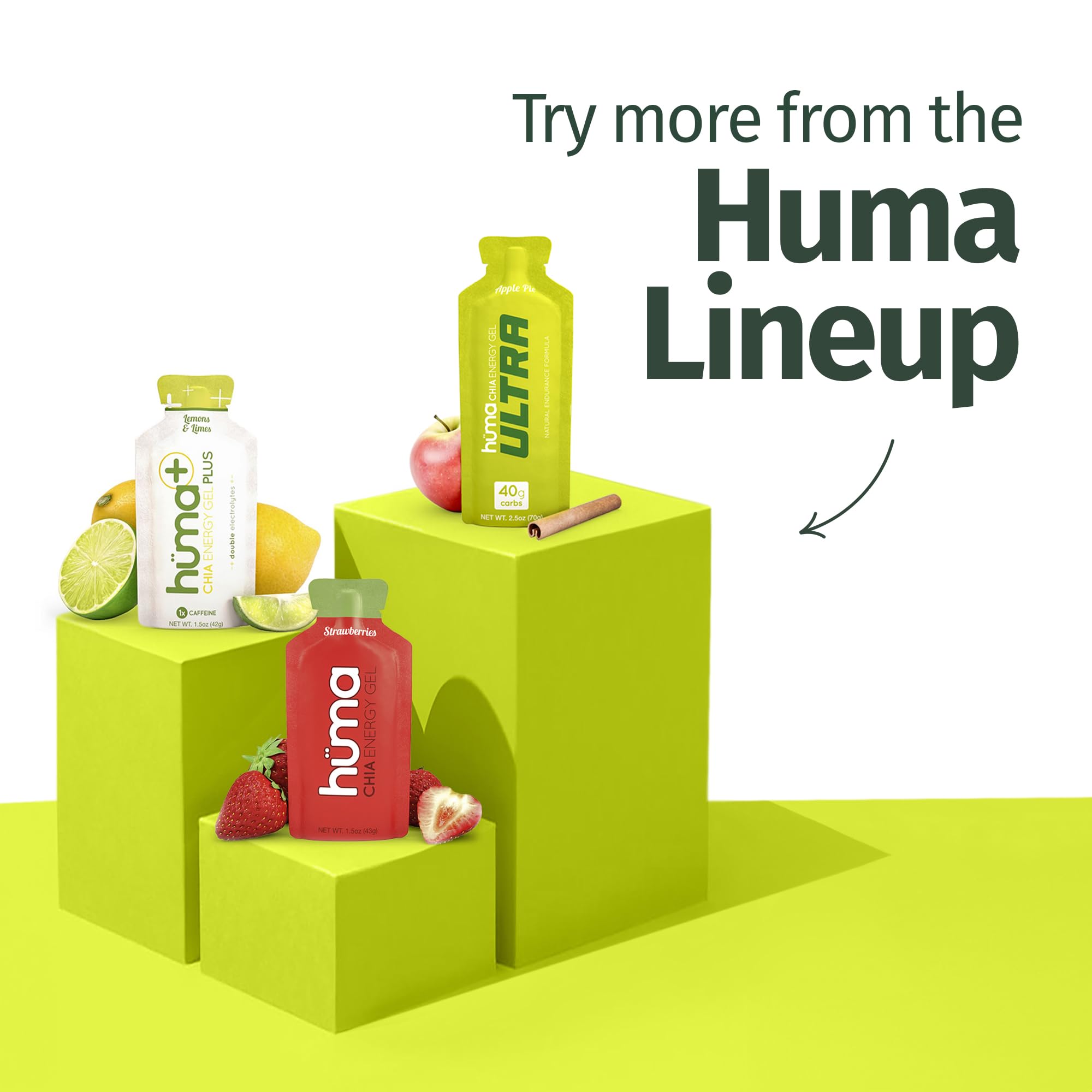 HÜMA CHIA ENERGY GEL Apple Pie real-fruit flavor boosts endurance during training.